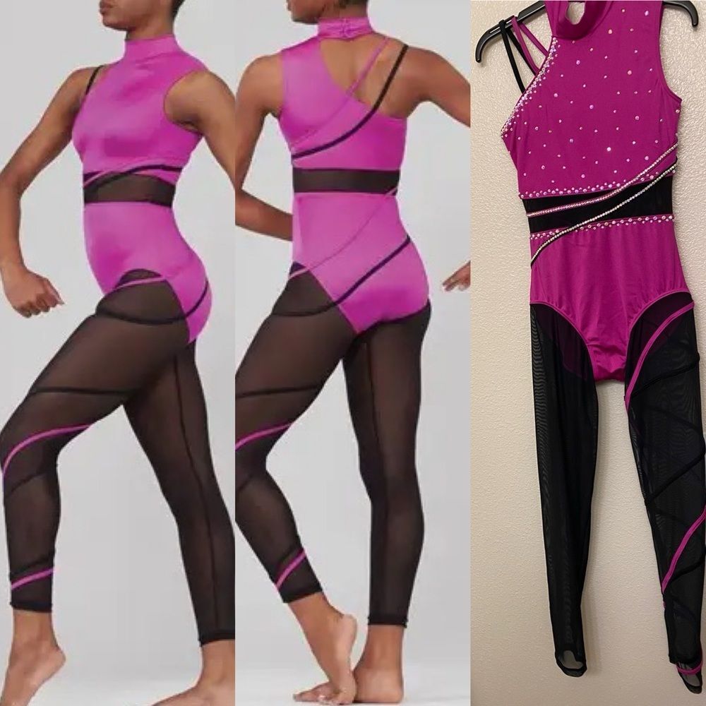 WEISSMAN Dance Costume unitard mesh catsuit jumpsuit Fire For You 15852 SA